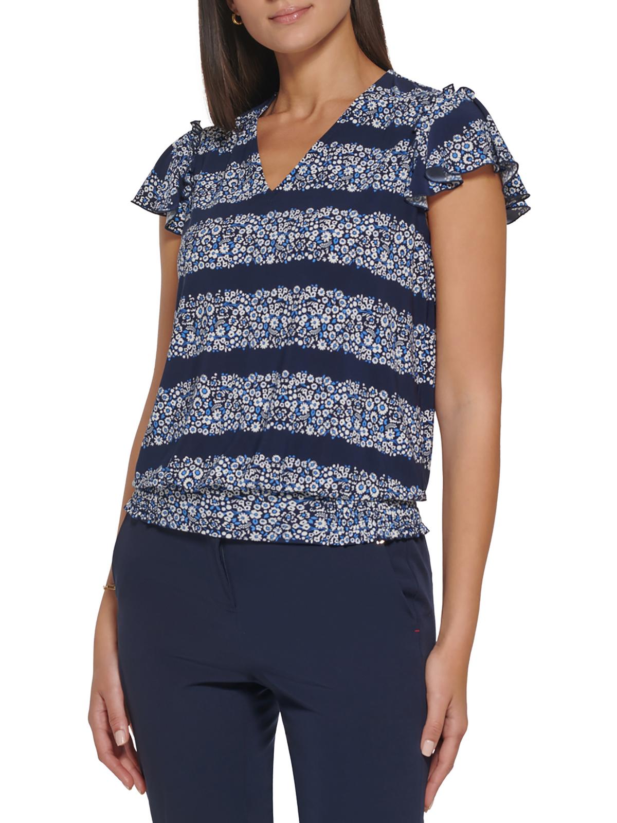 Tommy Hilfiger Womens Floral Print Flutter Sleeve Blouse